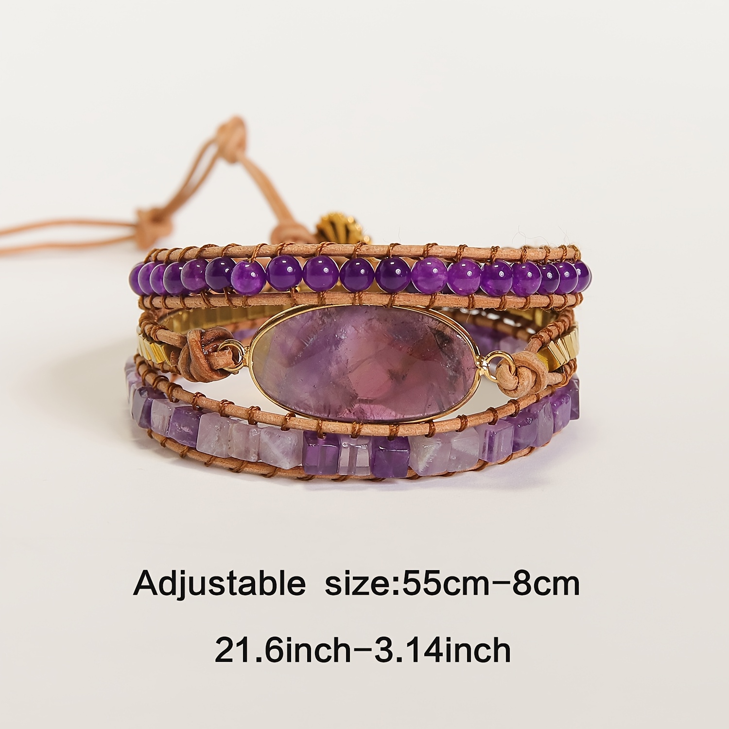 Multi-Layer Amethyst Bead Wrap Bracelet with Oval Pendant